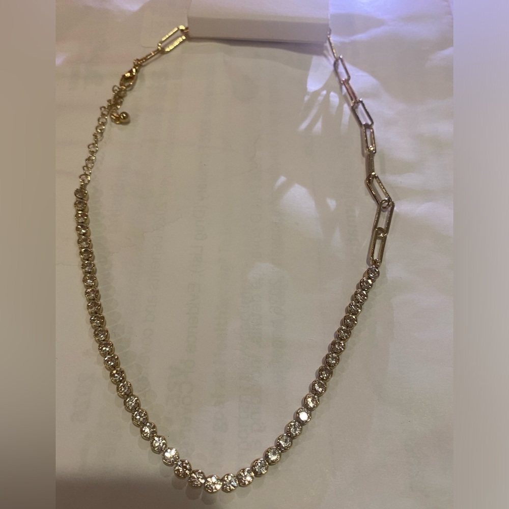 Madewell • gold paperclip combo chain and tennis necklace gold tone 16”